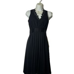 Silk & Lace Cocktail Mini Dress | V-Neck Lace Bodice Fitted Ribbon Waist | LBD